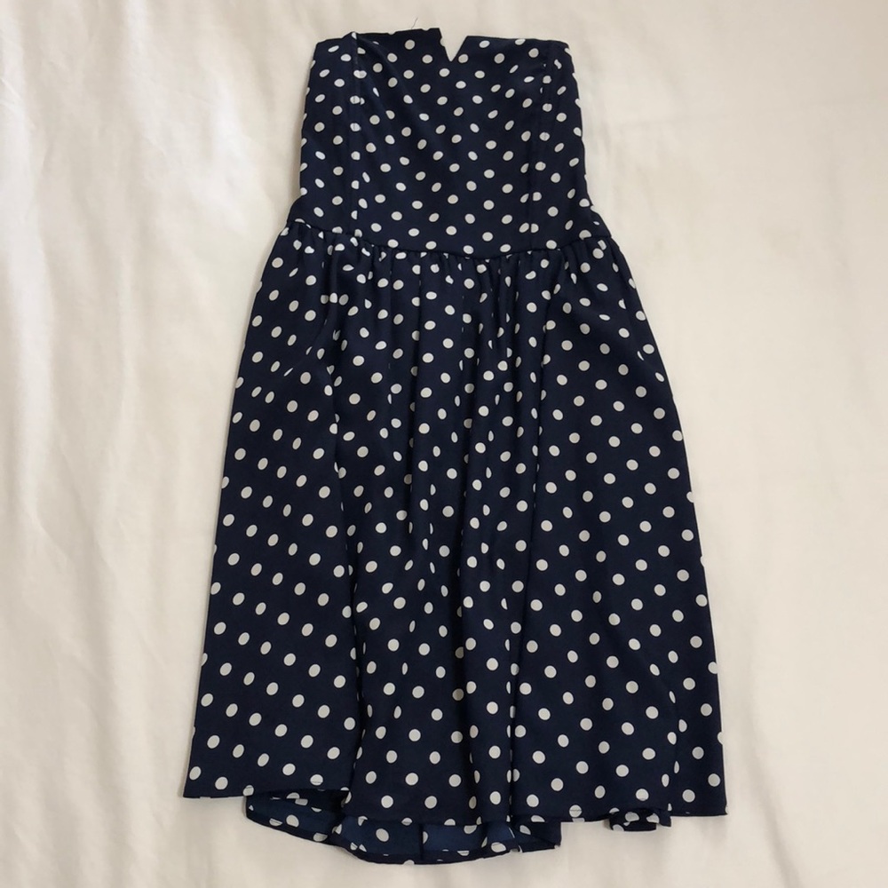 Blue and white polkadot dress